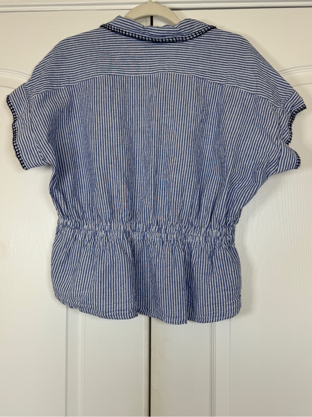 Calypso St. Barth Linen Blend Striped Peplum Button Front Blouse Medium - Picture 3 of 13